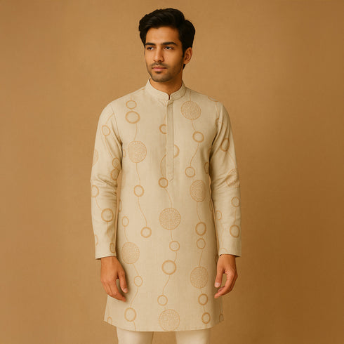 Thread Embroidered Linen Cotton Fabric-F3624